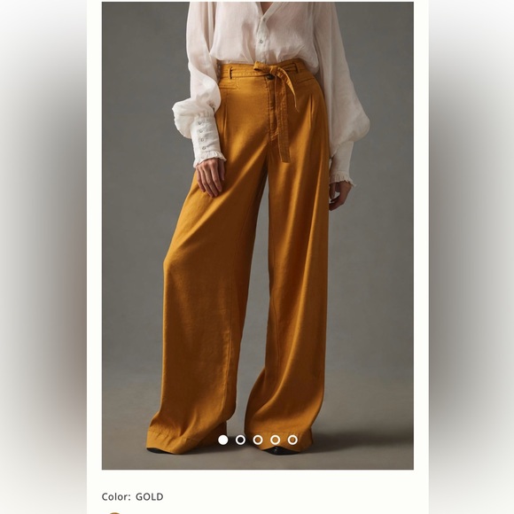 By Anthropologie belted wide-leg pants in gold - Picture 2 of 6